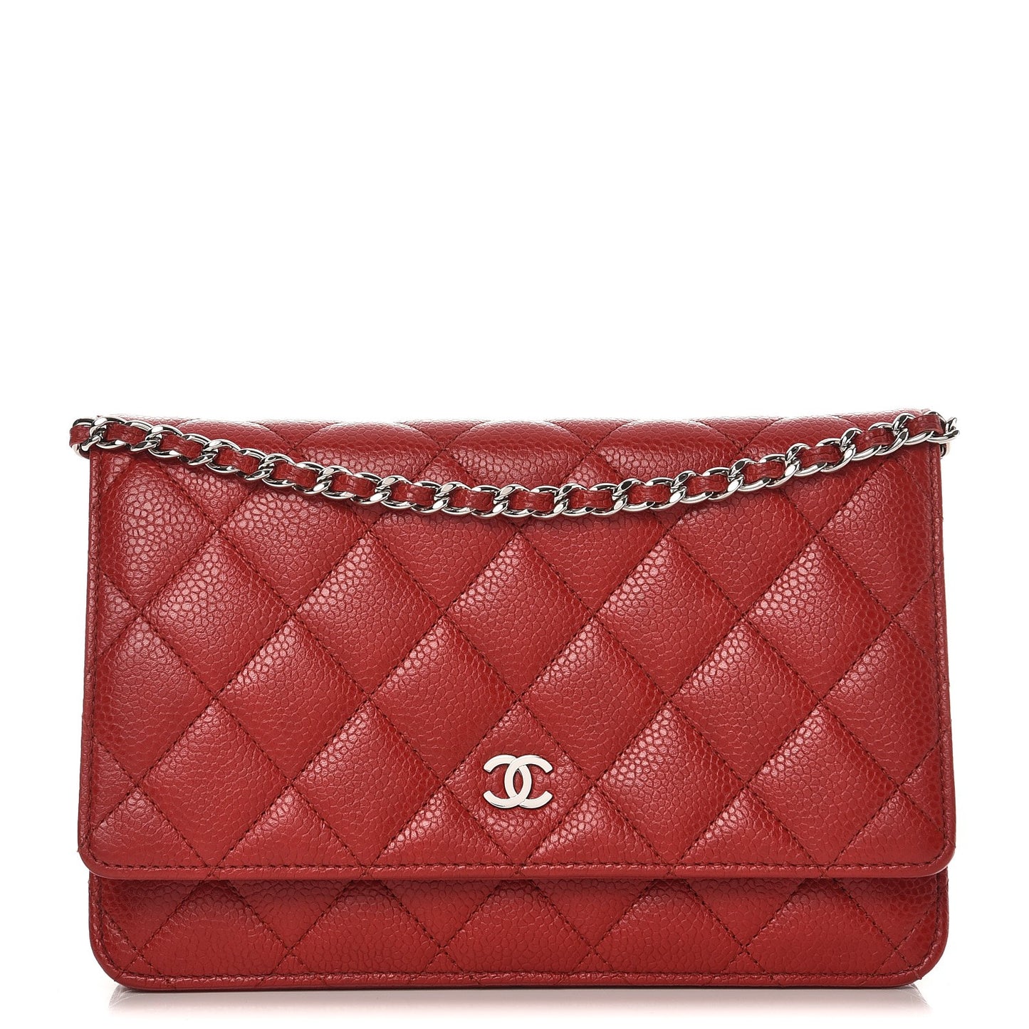 Caviar Quilted Wallet On Chain WOC Dark Red