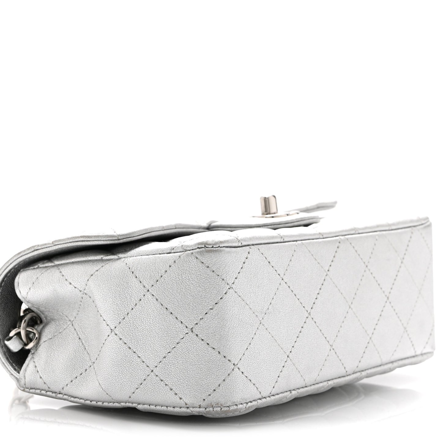 Metallic Lambskin Quilted Mini Rectangular Flap Silver