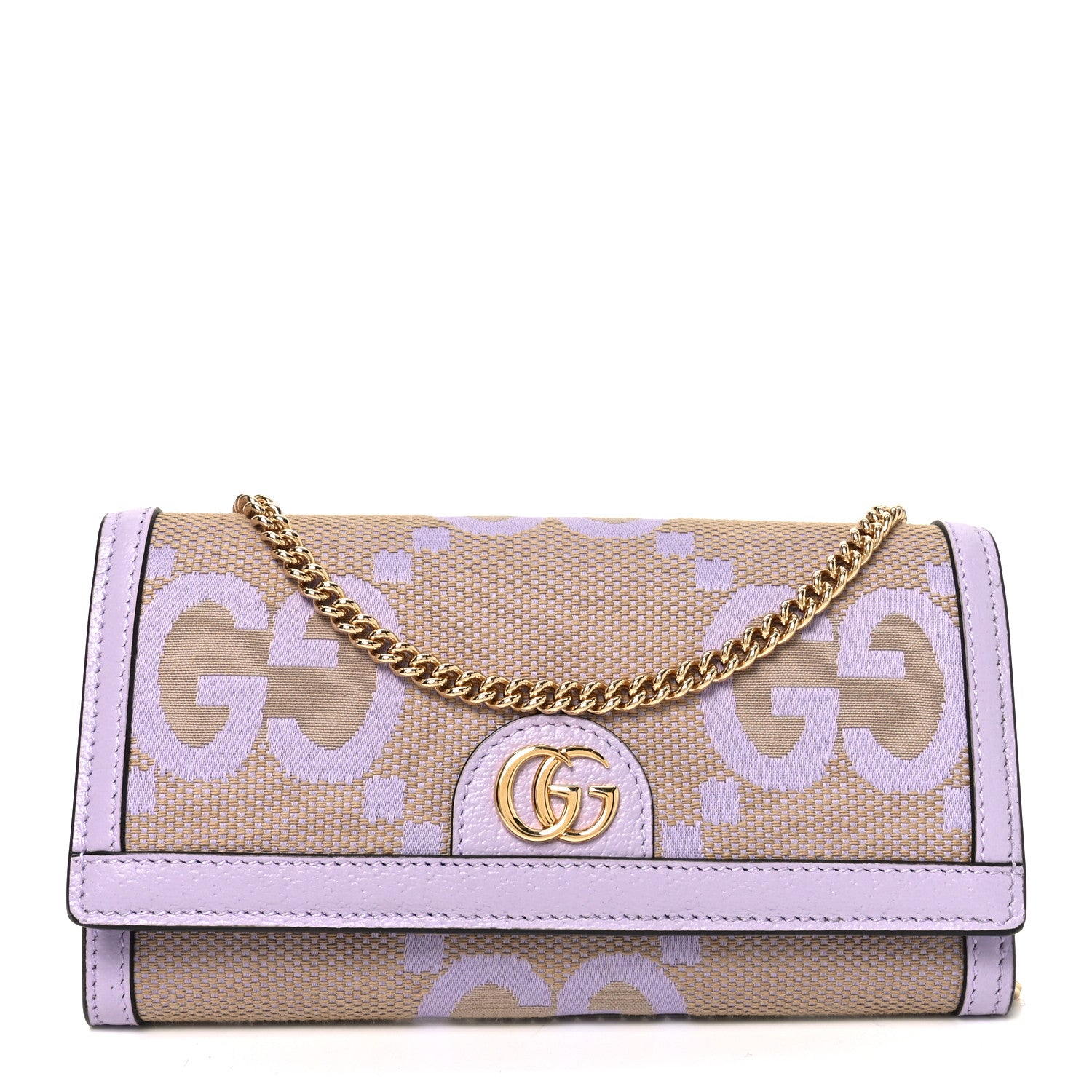 Gucci Monogram Jumbo GG Textured Dollar Calfskin Ophidia Continental Wallet On Chain Beige Lapis 1 of 11