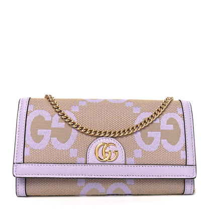 Gucci Monogram Jumbo GG Textured Dollar Calfskin Ophidia Continental Wallet On Chain Beige Lapis 1 of 11