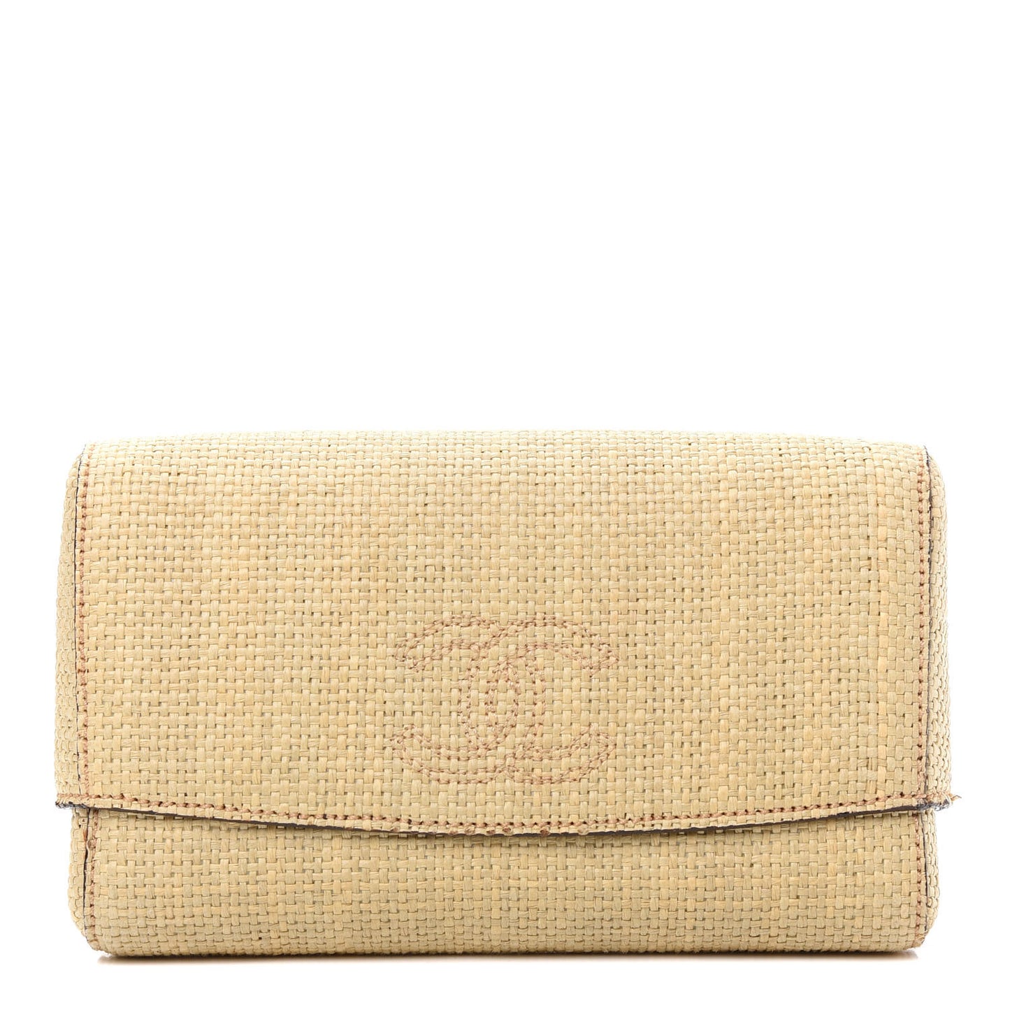 Woven Straw Raffia Clutch Beige