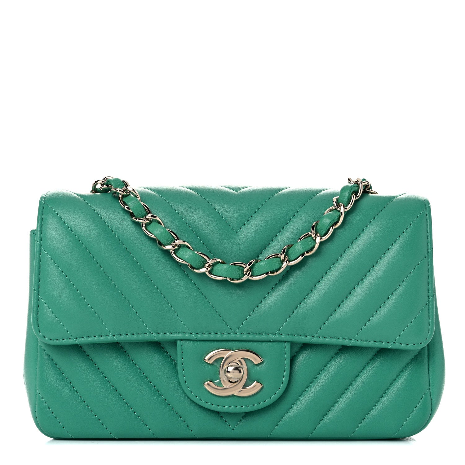Chanel Lambskin Chevron Quilted Mini Rectangular Flap Green 1 of 10