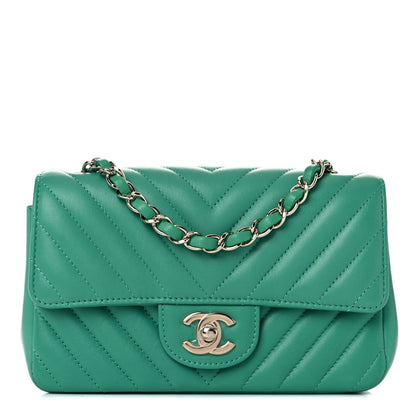 Chanel Lambskin Chevron Quilted Mini Rectangular Flap Green 1 of 10
