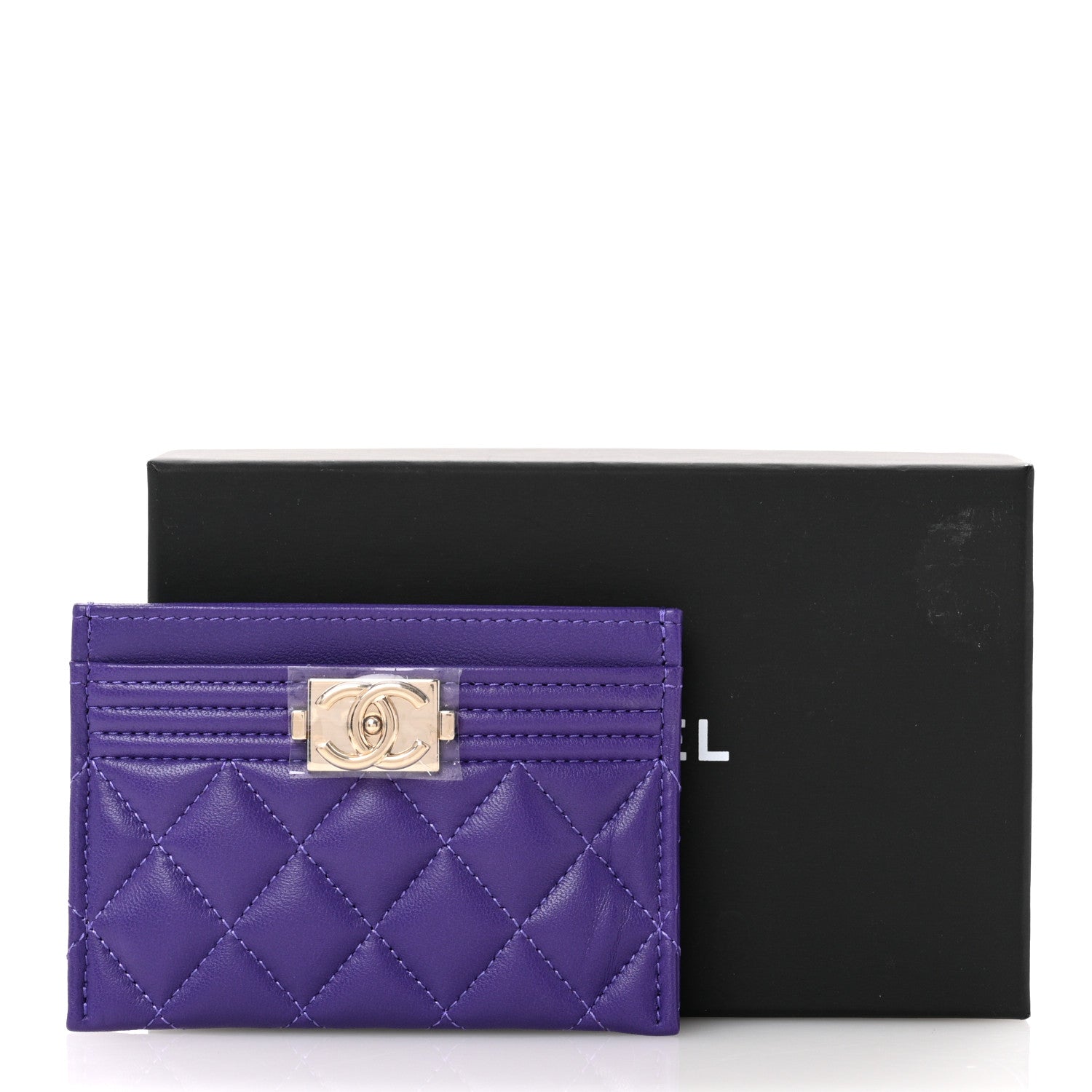 Chanel Lambskin Quilted Boy Card Holder Purple 9 of 9
