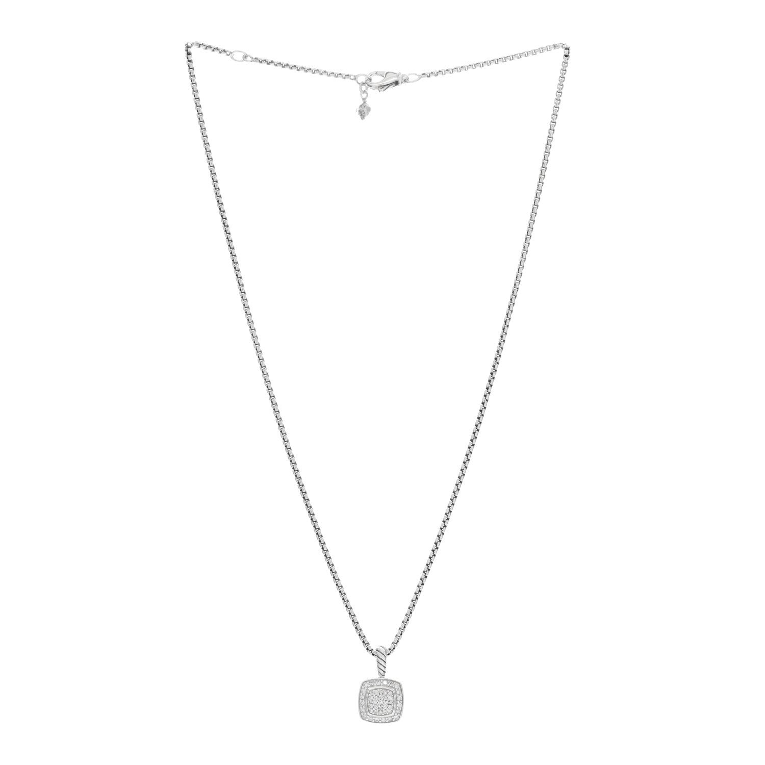 David Yurman Sterling Silver Diamond Pave 7mm Petite Albion Pendant Necklace 3 of 5