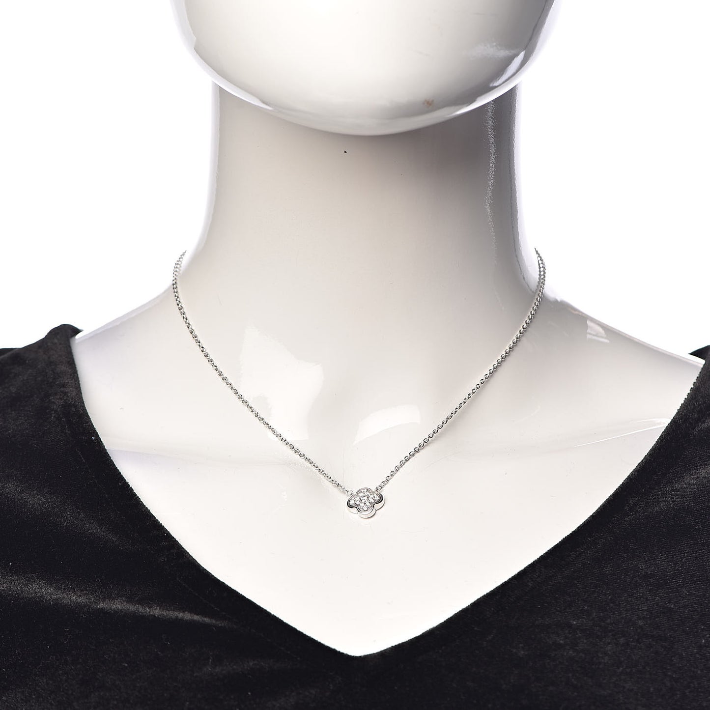 18K White Gold Diamond Pure Alhambra Pendant Necklace