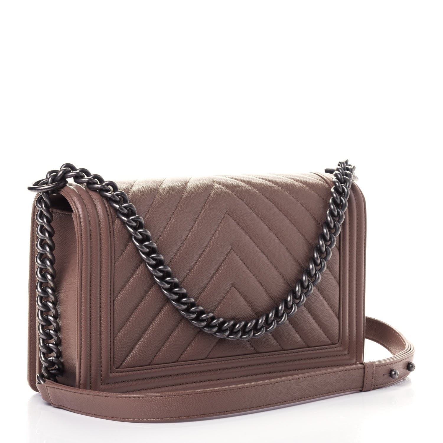 Chanel Caviar Chevron Quilted New Medium Boy Flap Dark Beige 2 of 4