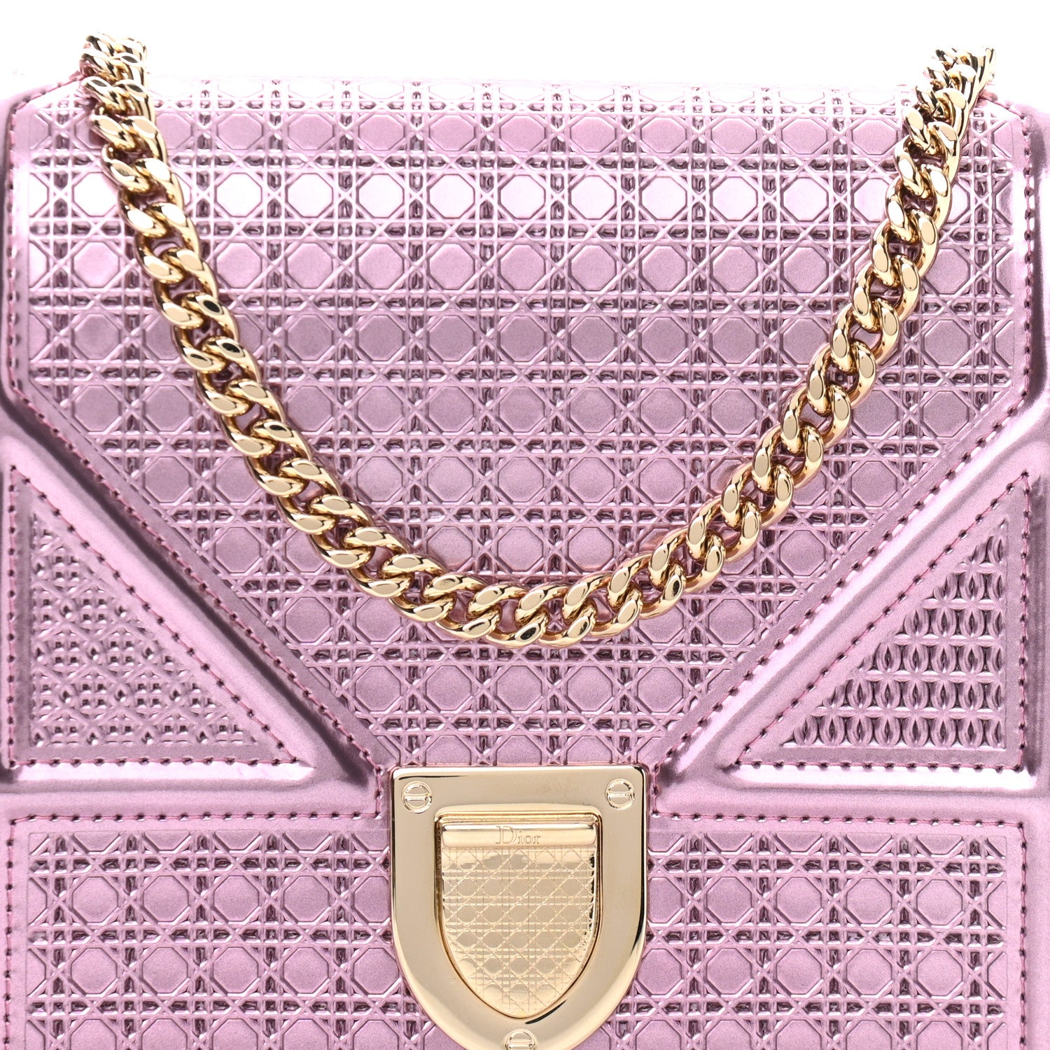 Christian Dior Metallic Patent Micro-Cannage Diorama Wallet on Chain Pouch Pink 7 of 10