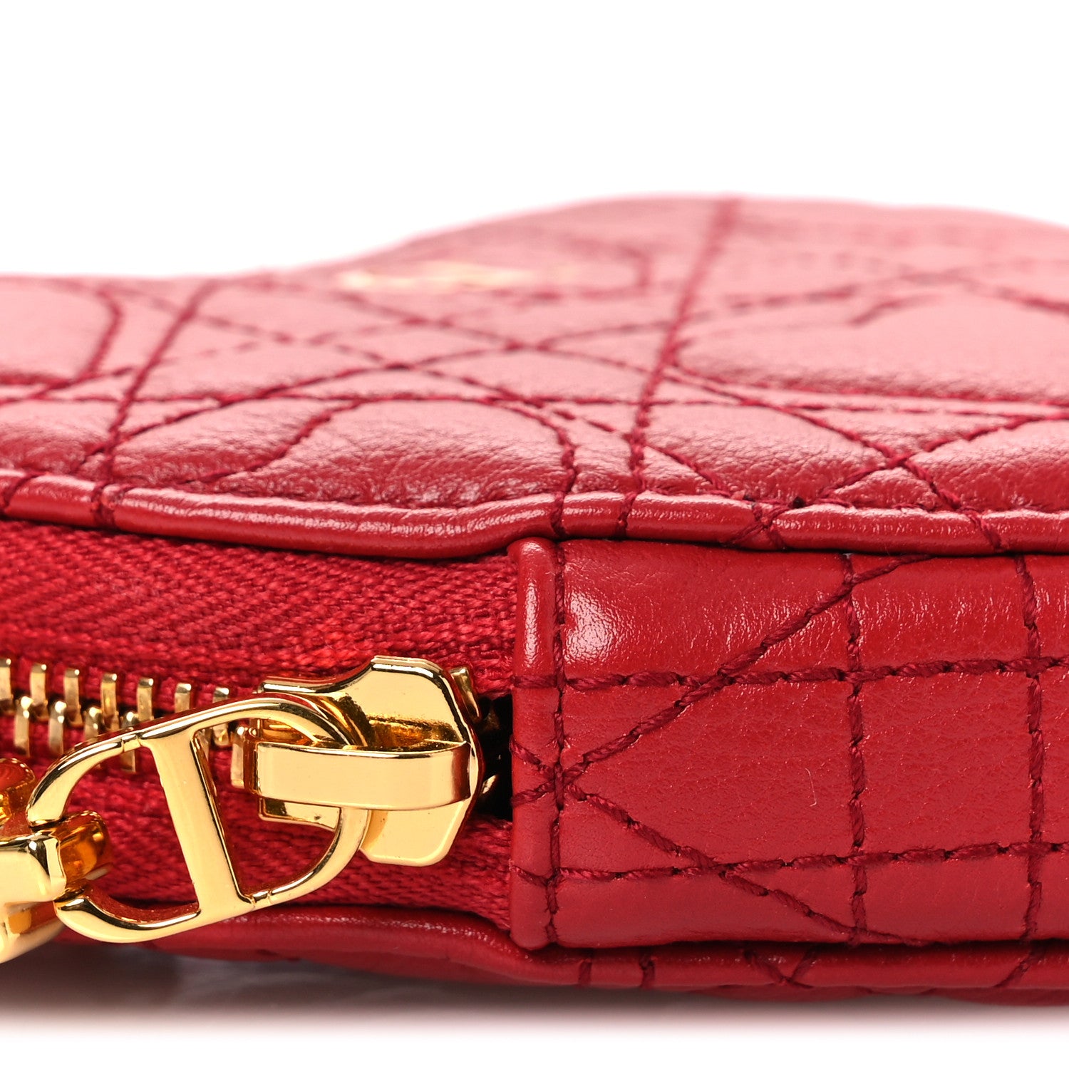 Christian Dior Calfskin Cannage Dioramour Caro Heart Pouch With Chain Bright Red 9 of 12