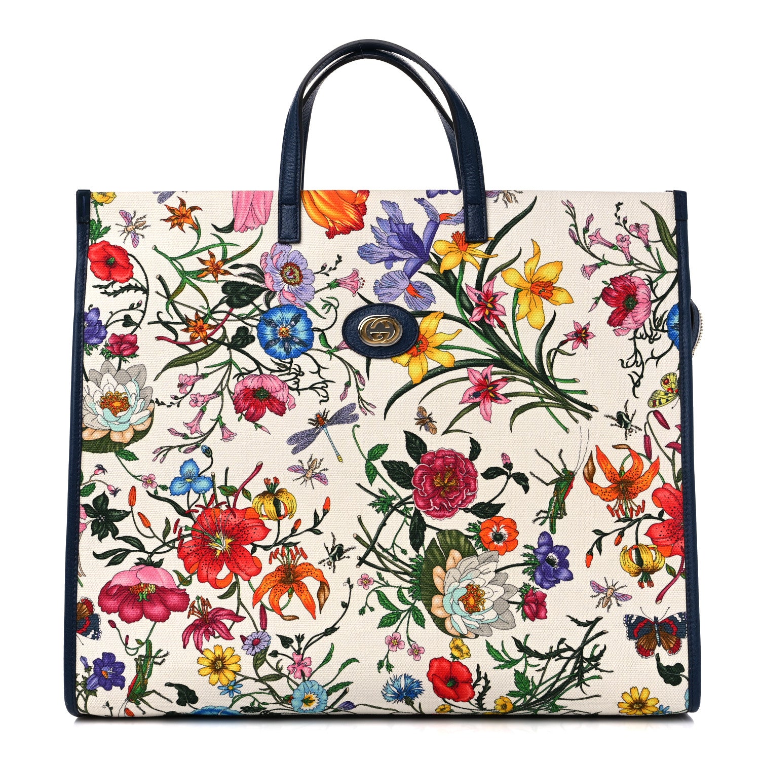 Gucci Canvas Large Flora Tote Navy Multicolor 1 of 12