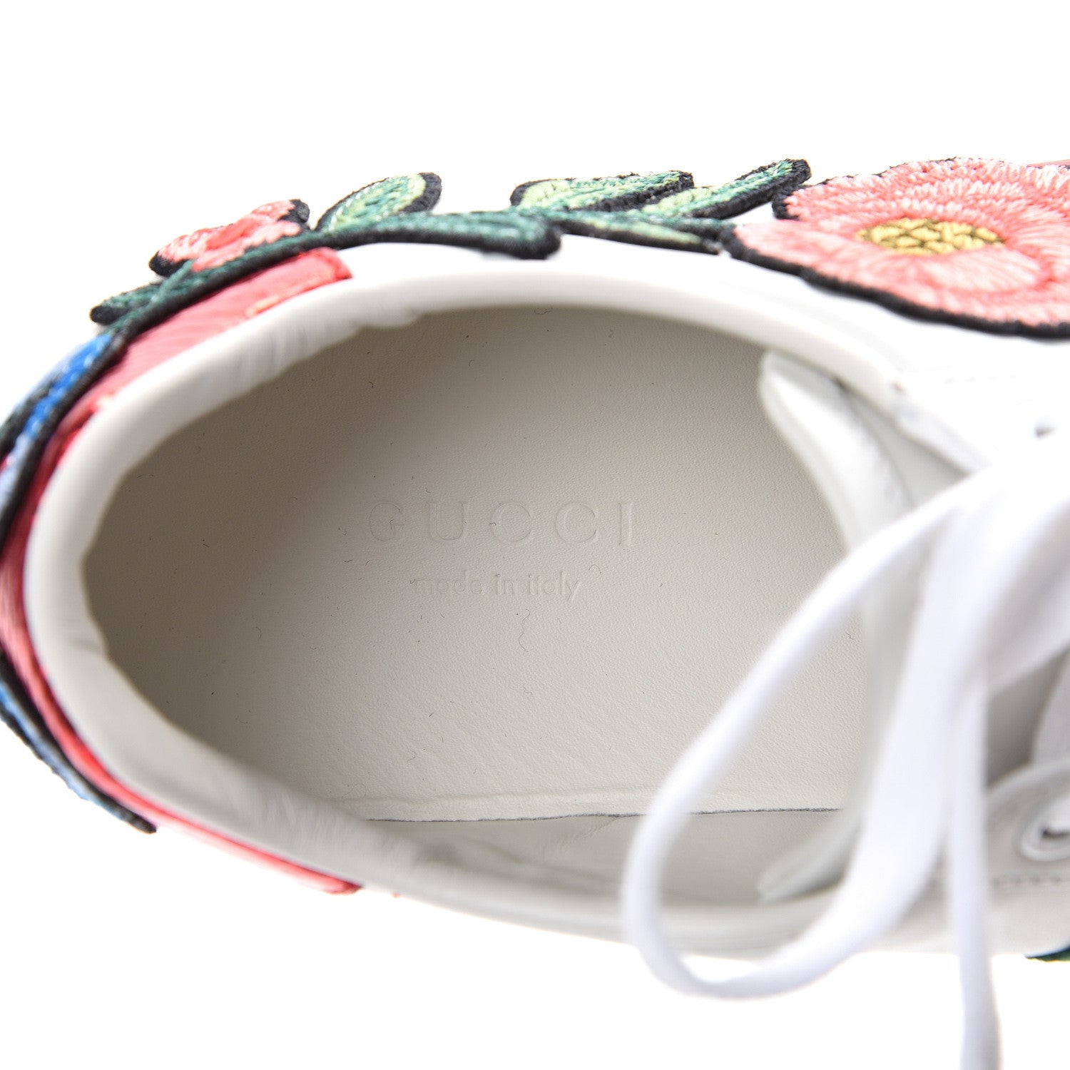 Gucci Calfskin Web Floral Embroidered Womens Ace Sneakers 35.5 White 7 of 9