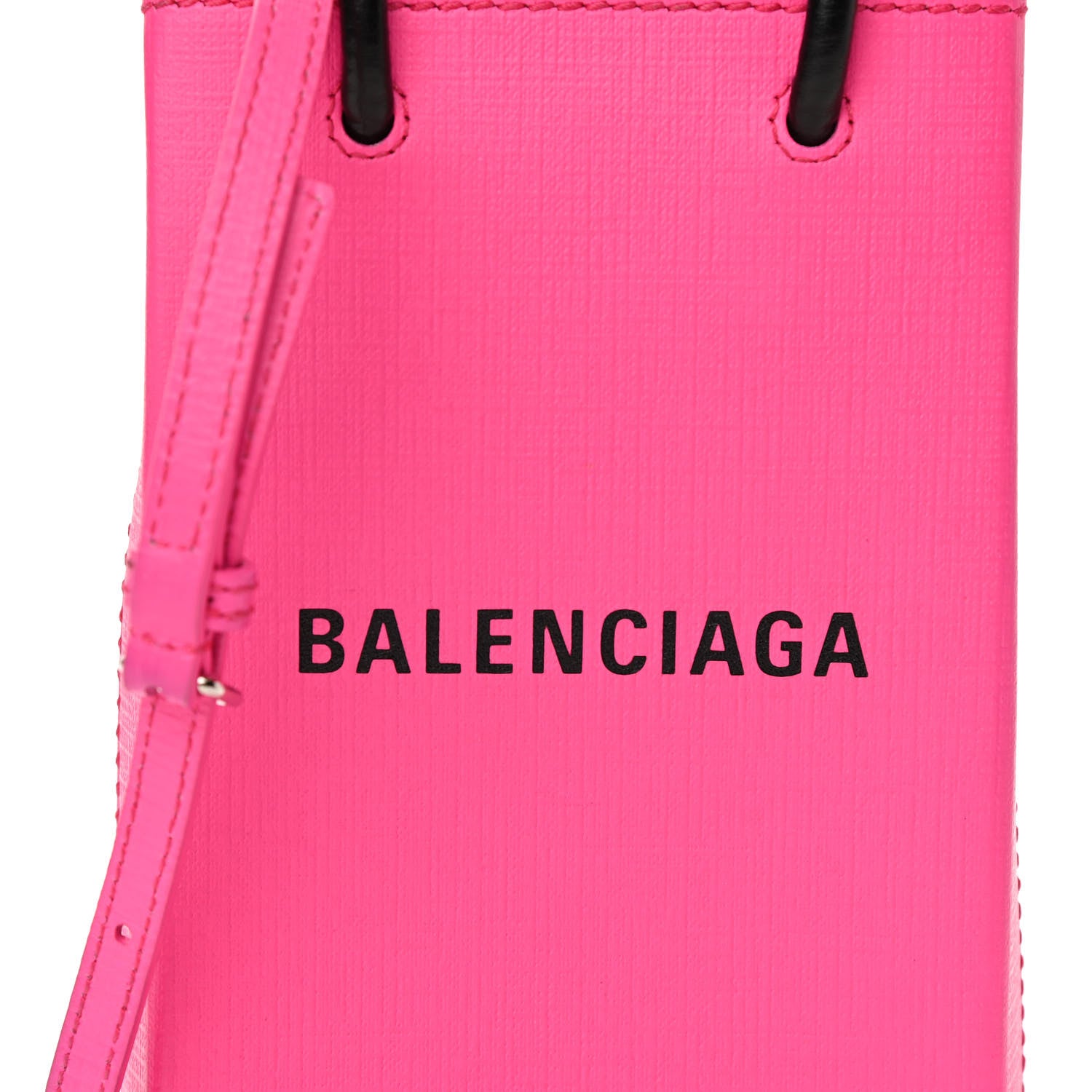 Balenciaga Squared Calfskin Logo Shopping Phone Holder Bag Acid Fuchsia 7 of 9