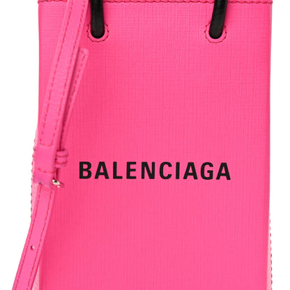 Balenciaga Squared Calfskin Logo Shopping Phone Holder Bag Acid Fuchsia 7 of 9