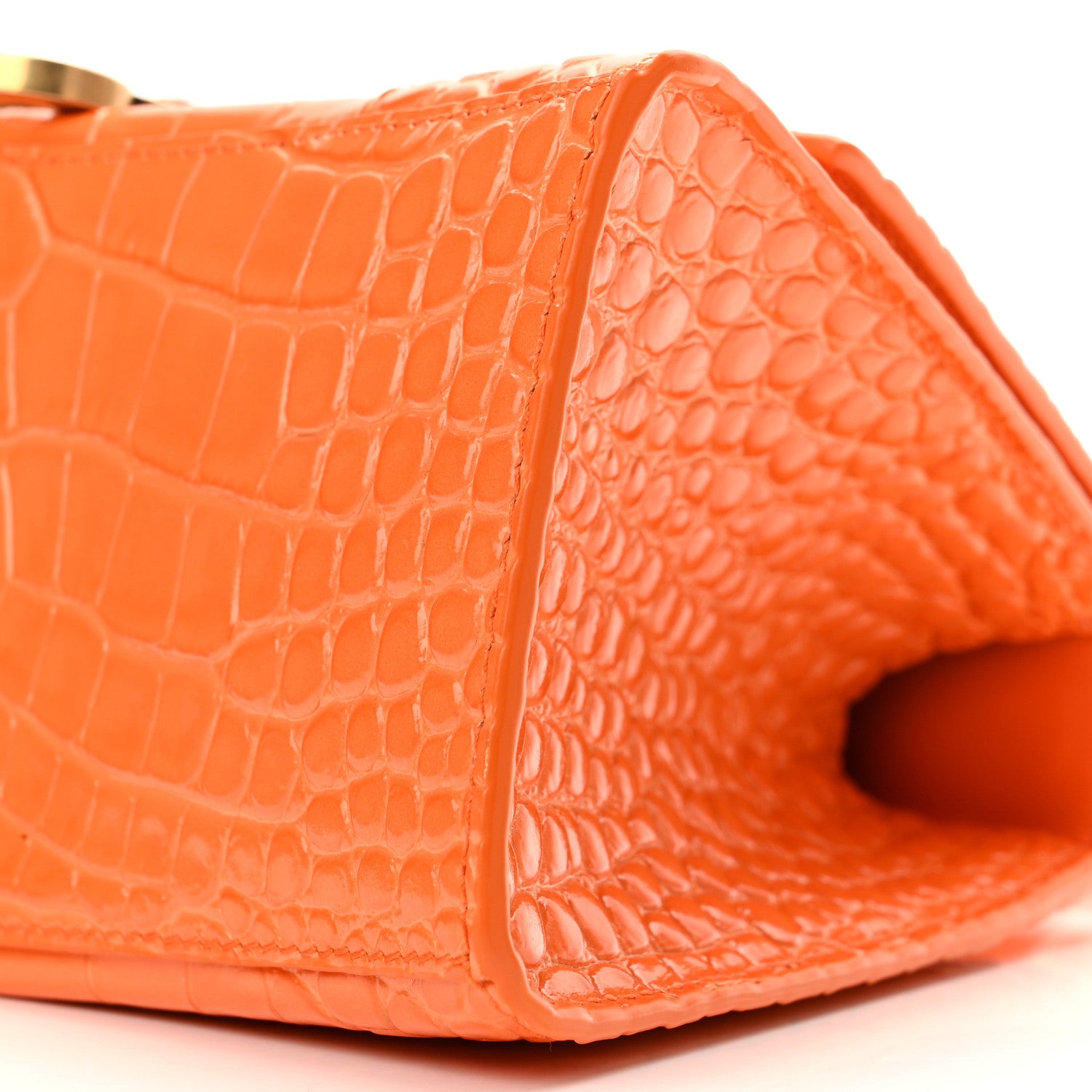 Balenciaga Shiny Calfskin Crocodile Embossed Small Hourglass Top Handle Bag Orange 11 of 12