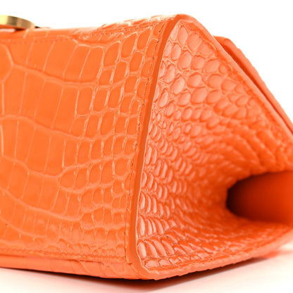 Balenciaga Shiny Calfskin Crocodile Embossed Small Hourglass Top Handle Bag Orange 11 of 12