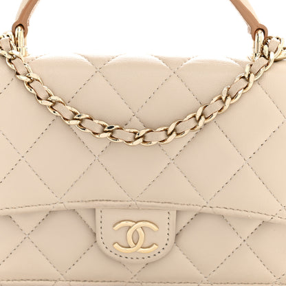 Chanel Lambskin Quilted Flap Phone Holder With Chain Ecru Dark Beige 8 of 12