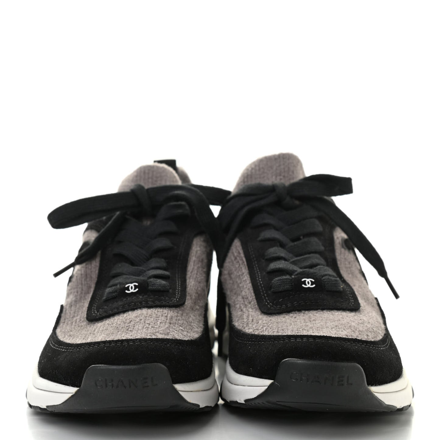 Fabric Suede Calfskin CC Sneakers 41.5 Grey Black