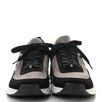 Chanel Fabric Suede Calfskin CC Sneakers 41.5 Grey Black 3 of 18