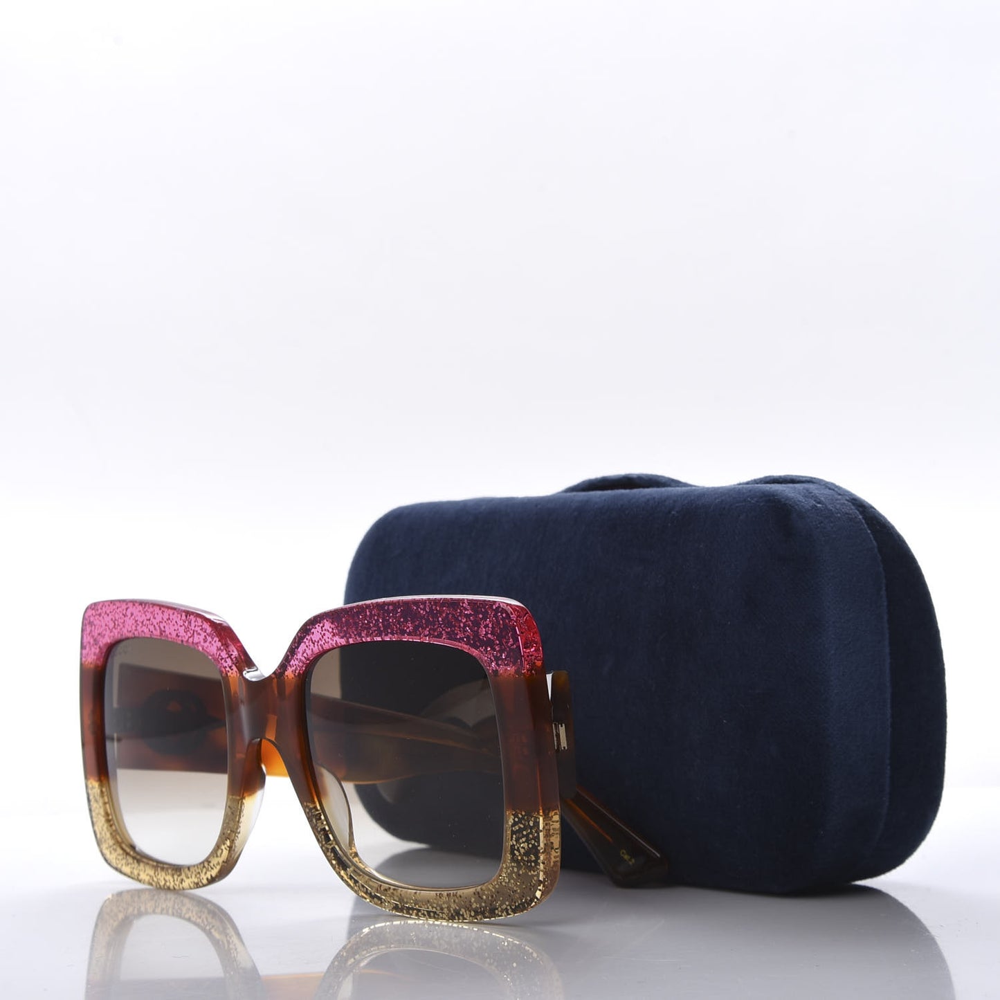Acetate Square Frame Sunglasses GG0083S Glitter Pink Multi