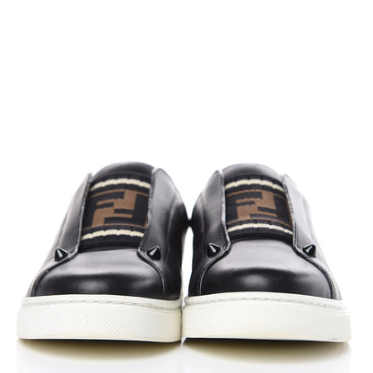 Fendi Vitello Microfiber FF Rockoclick Slip On Sneakers 36.5 Black Tobacco 2 of 9