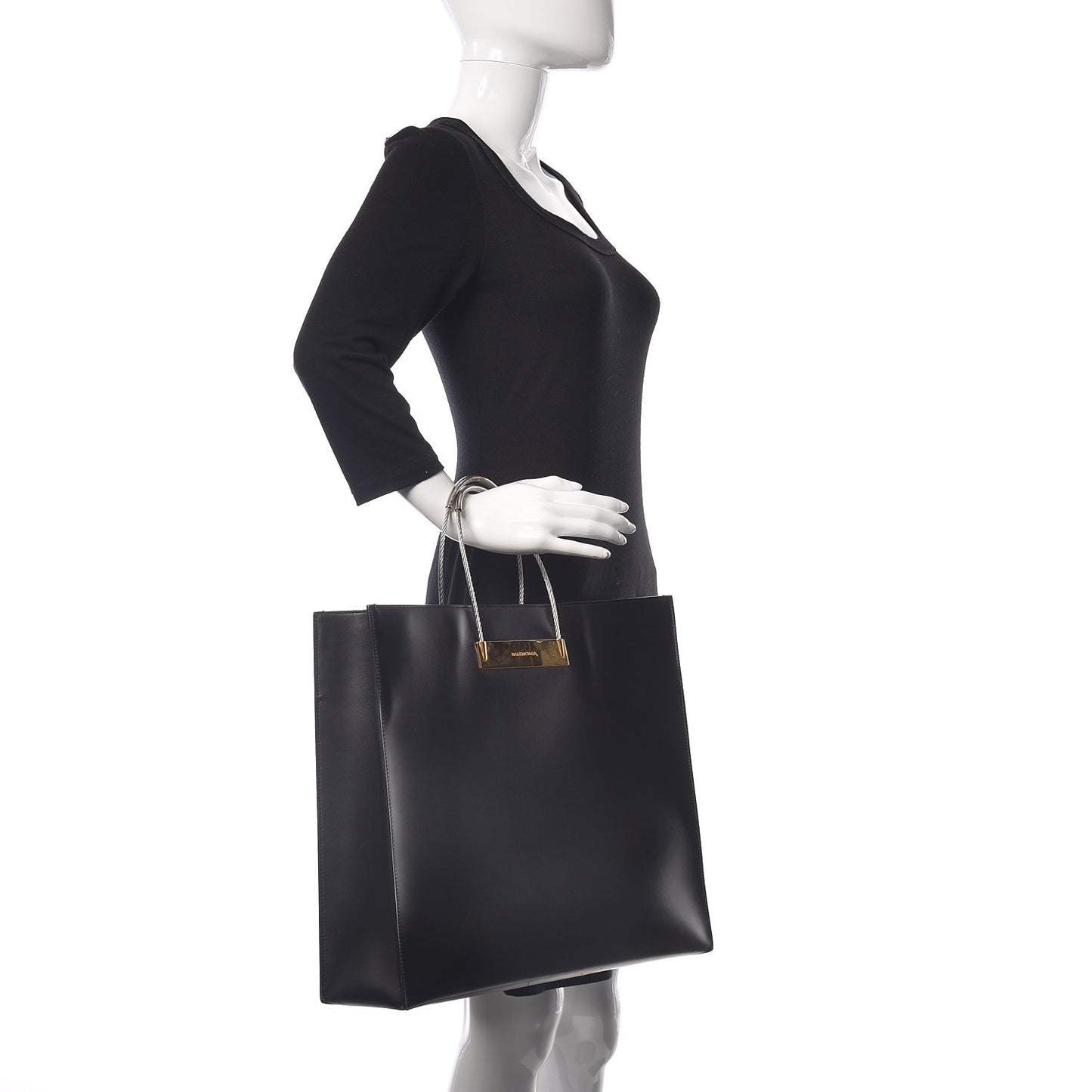 Soft Calfskin Medium Cable Shopper Tote Black