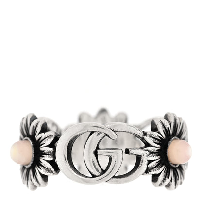 Gucci Sterling Silver Mother of Pearl Double G Marmont Flower Ring 57 8 1 of 4