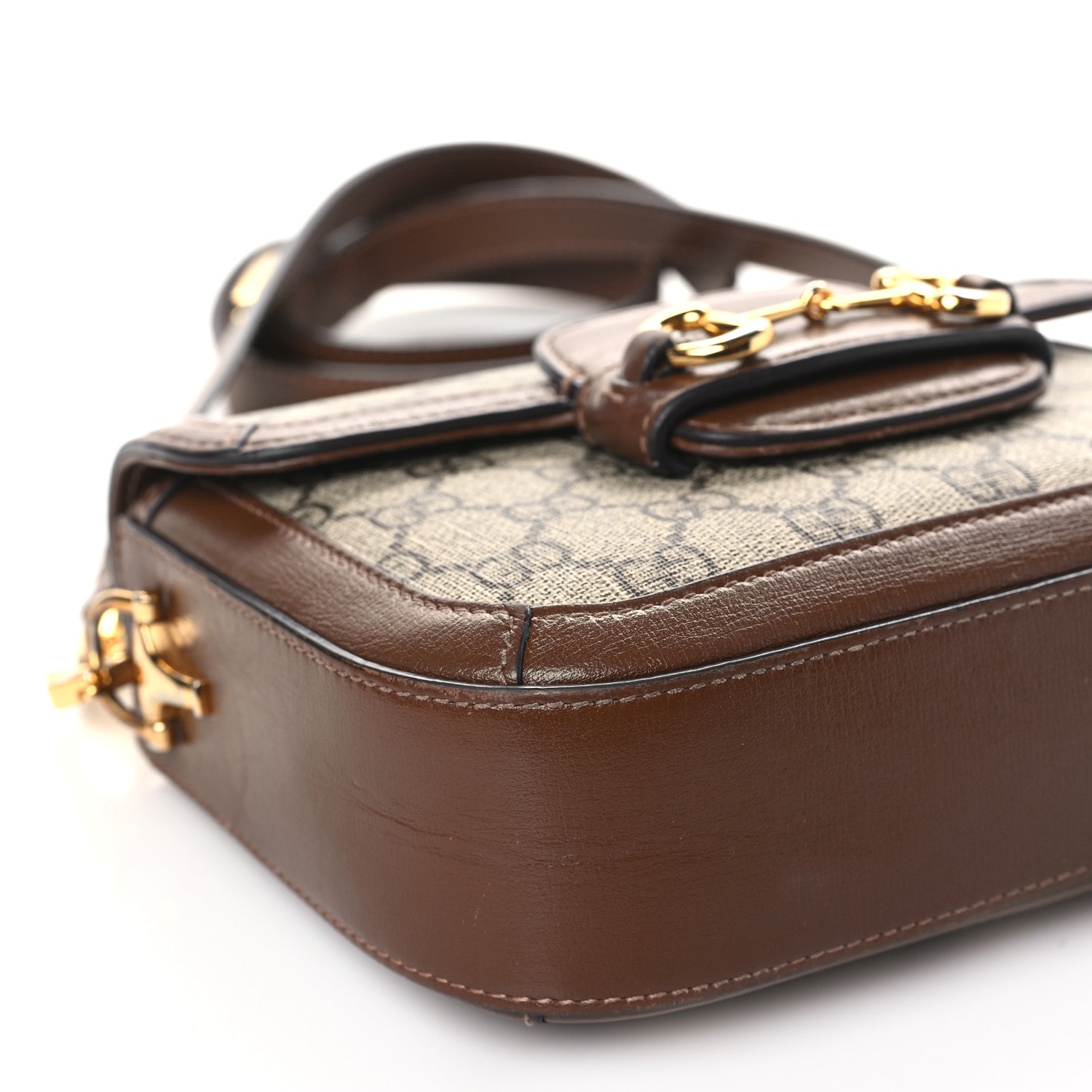 Gucci GG Supreme Monogram Azalea Calfskin Web Mini Horsebit 1955 Shoulder Bag Beige Ebony Brown Sugar 9 of 19