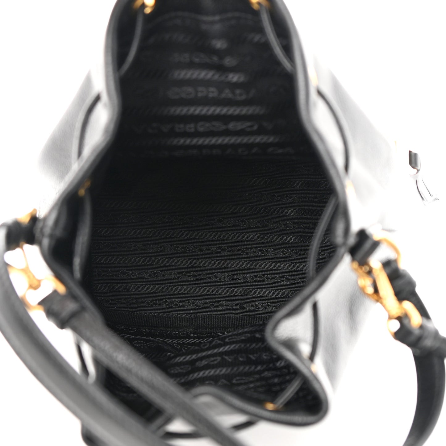 Glace Calfskin Embossed Secchiello Bucket Bag Black