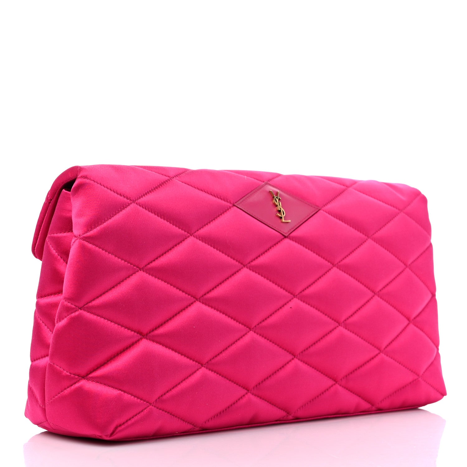 Saint Laurent Satin Quilted Sade Puffer Envelope Clutch Bubblegum 3 of 9