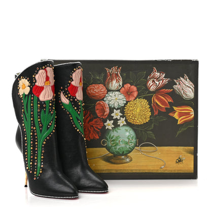 Gucci Calfskin Floral Crystal Embroidered Fosca Boots 38 Black 9 of 9