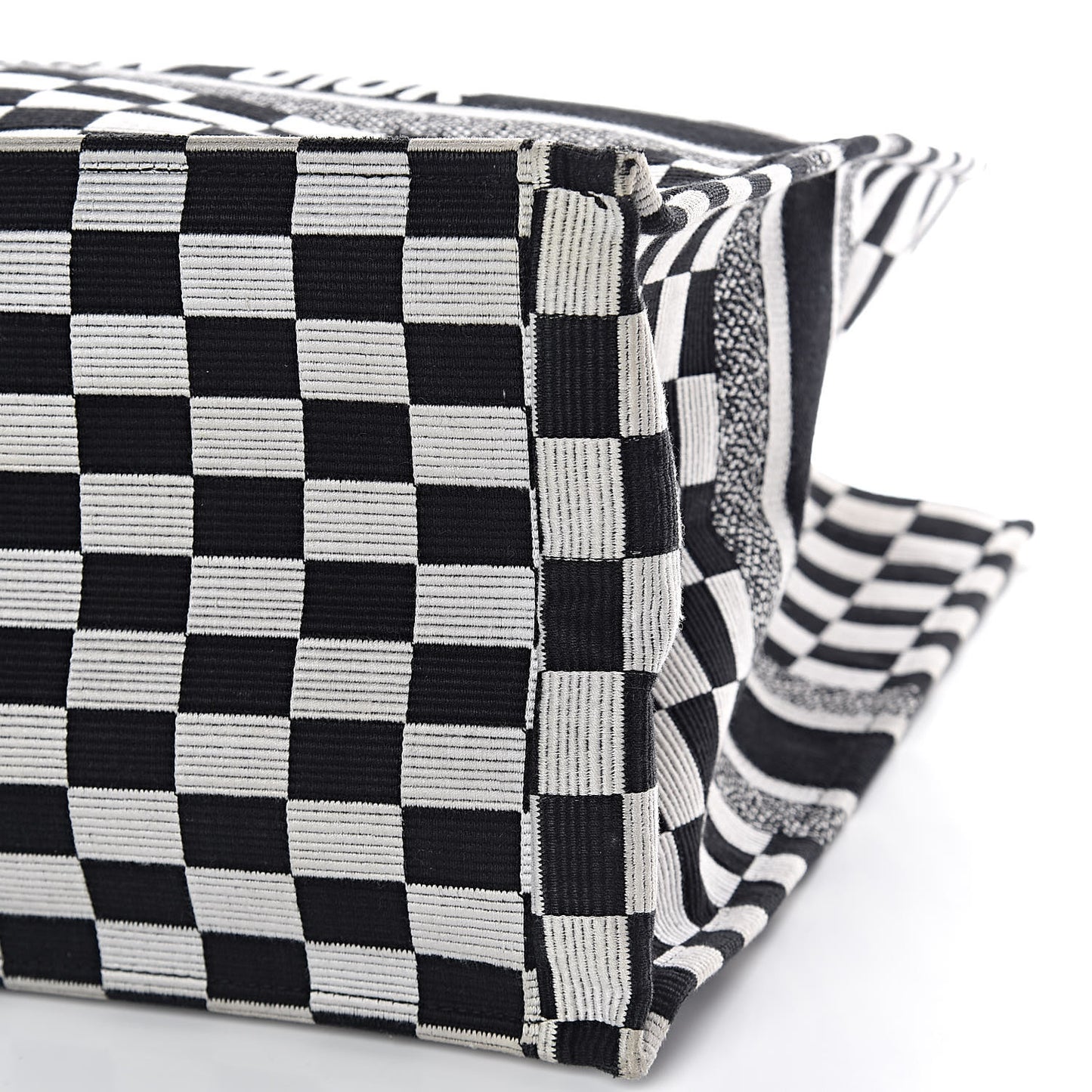 Canvas Embroidered Checkered Book Tote Black White
