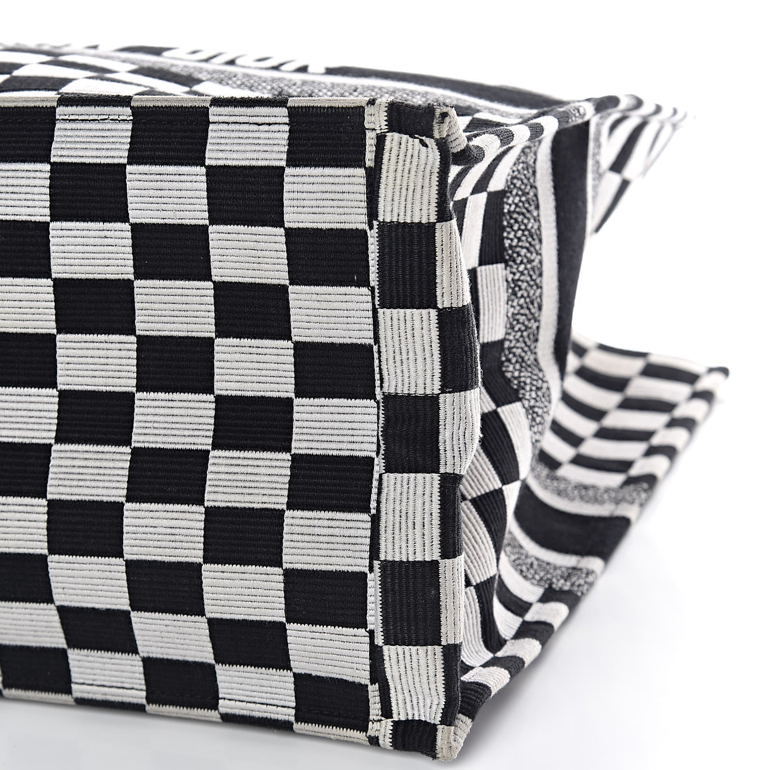 Christian Dior Canvas Embroidered Checkered Book Tote Black White 11 of 12