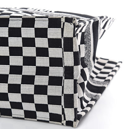 Christian Dior Canvas Embroidered Checkered Book Tote Black White 11 of 12