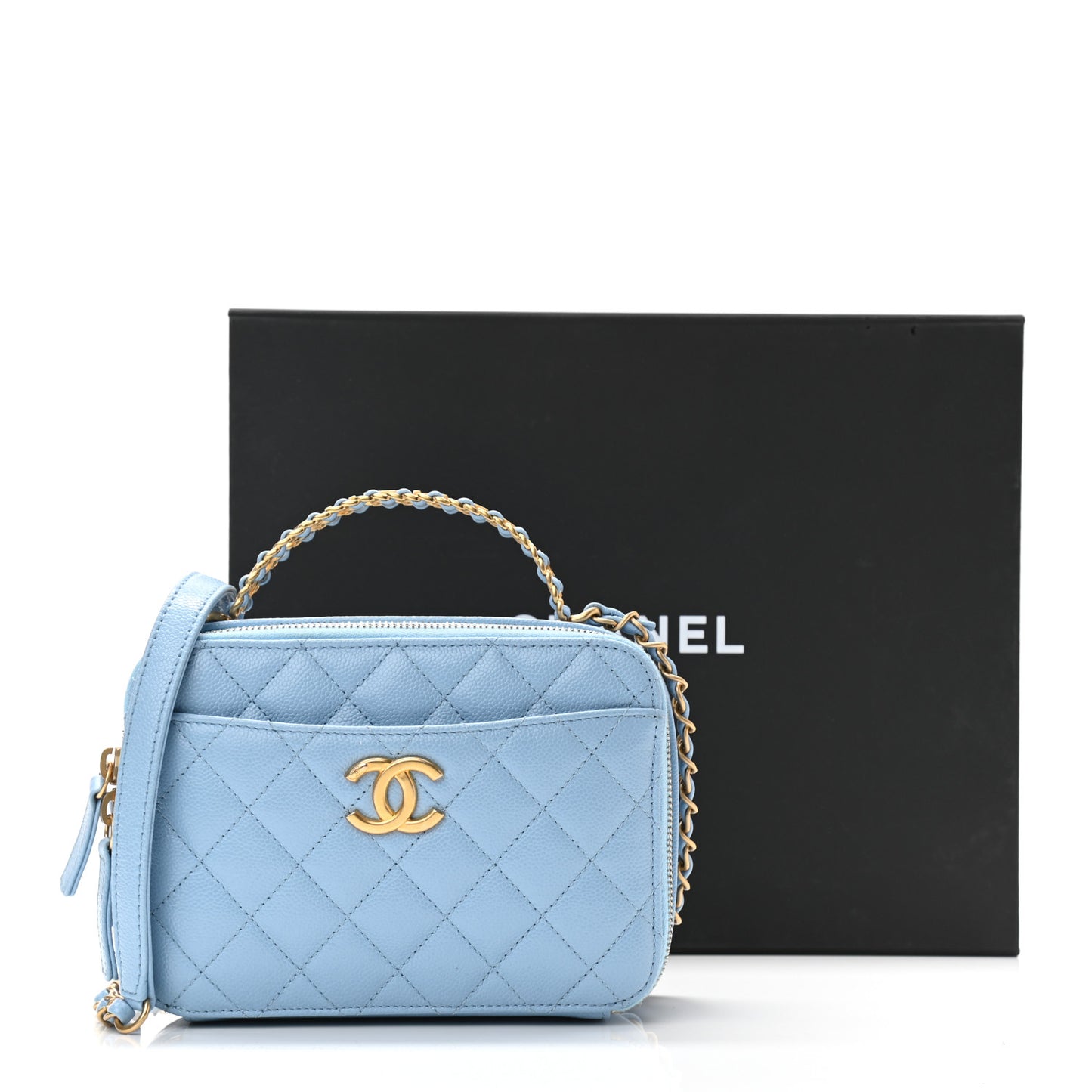 Caviar Quilted Small Pick Me Up Vanity Case Light Blue