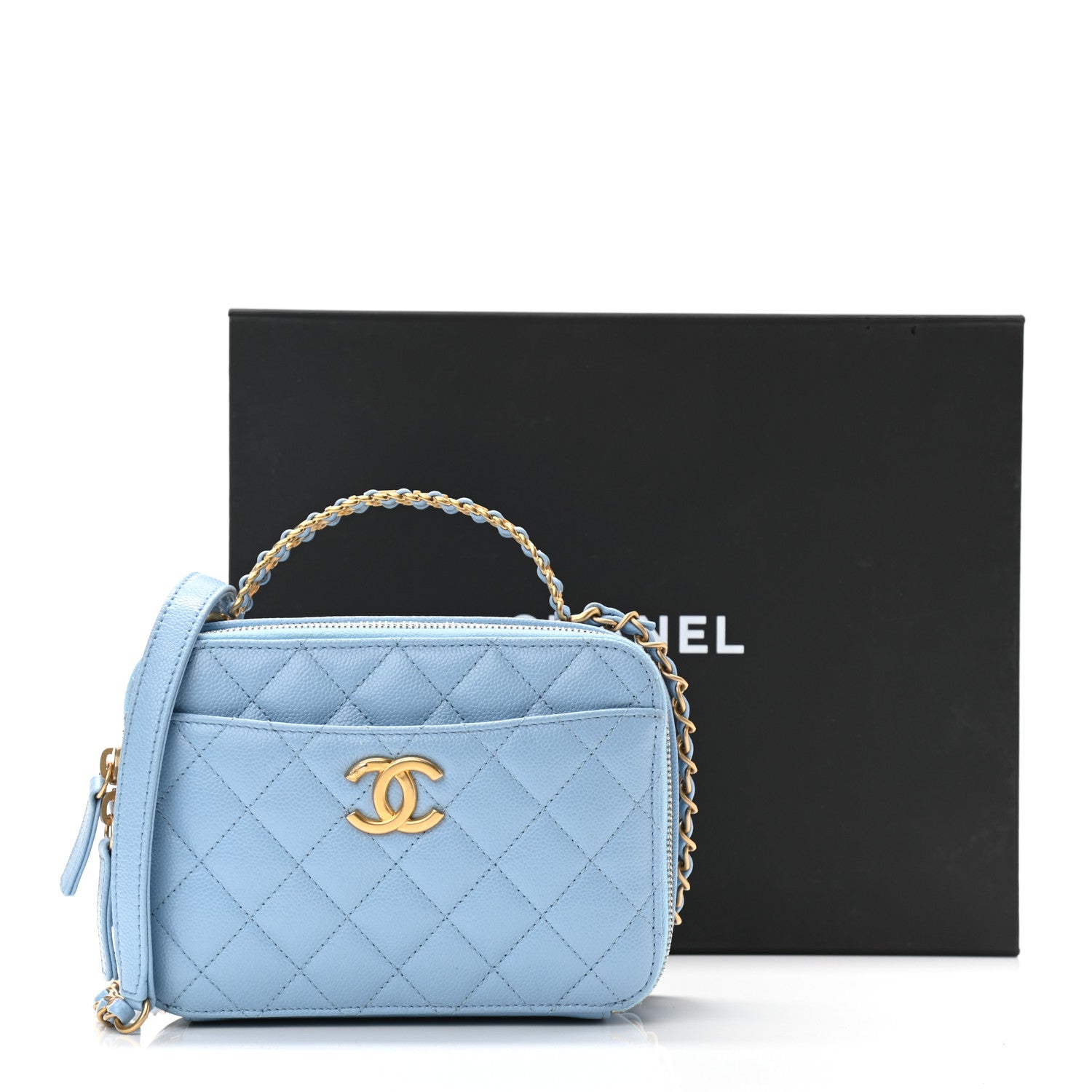 Chanel Caviar Quilted Small Pick Me Up Vanity Case Light Blue 13 of 13