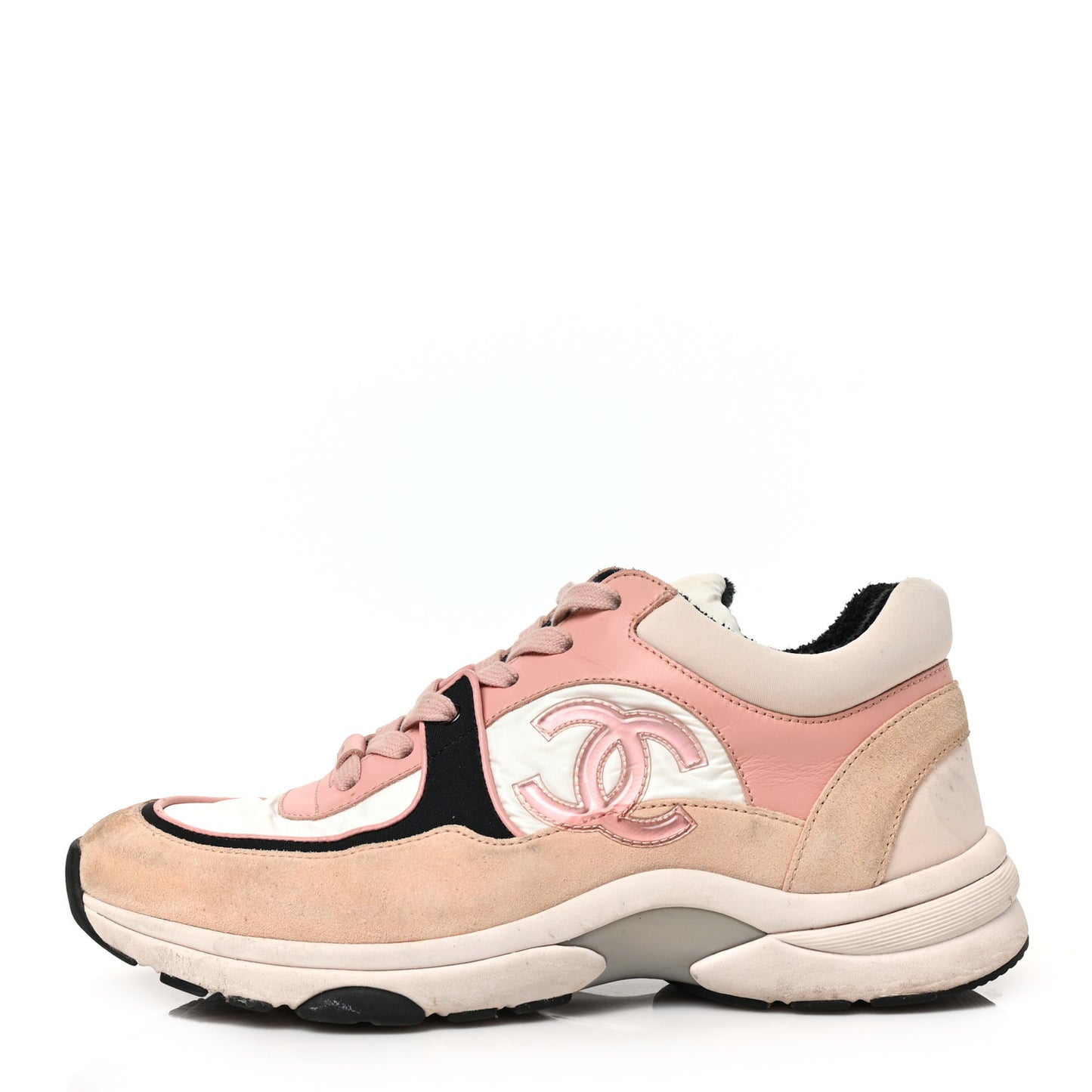 Nylon Lambskin Suede Calfskin CC Sneakers 38 Pink White Black