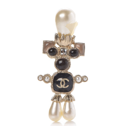Chanel Gripoix Pearl CC Brooch Black Gold 1 of 6