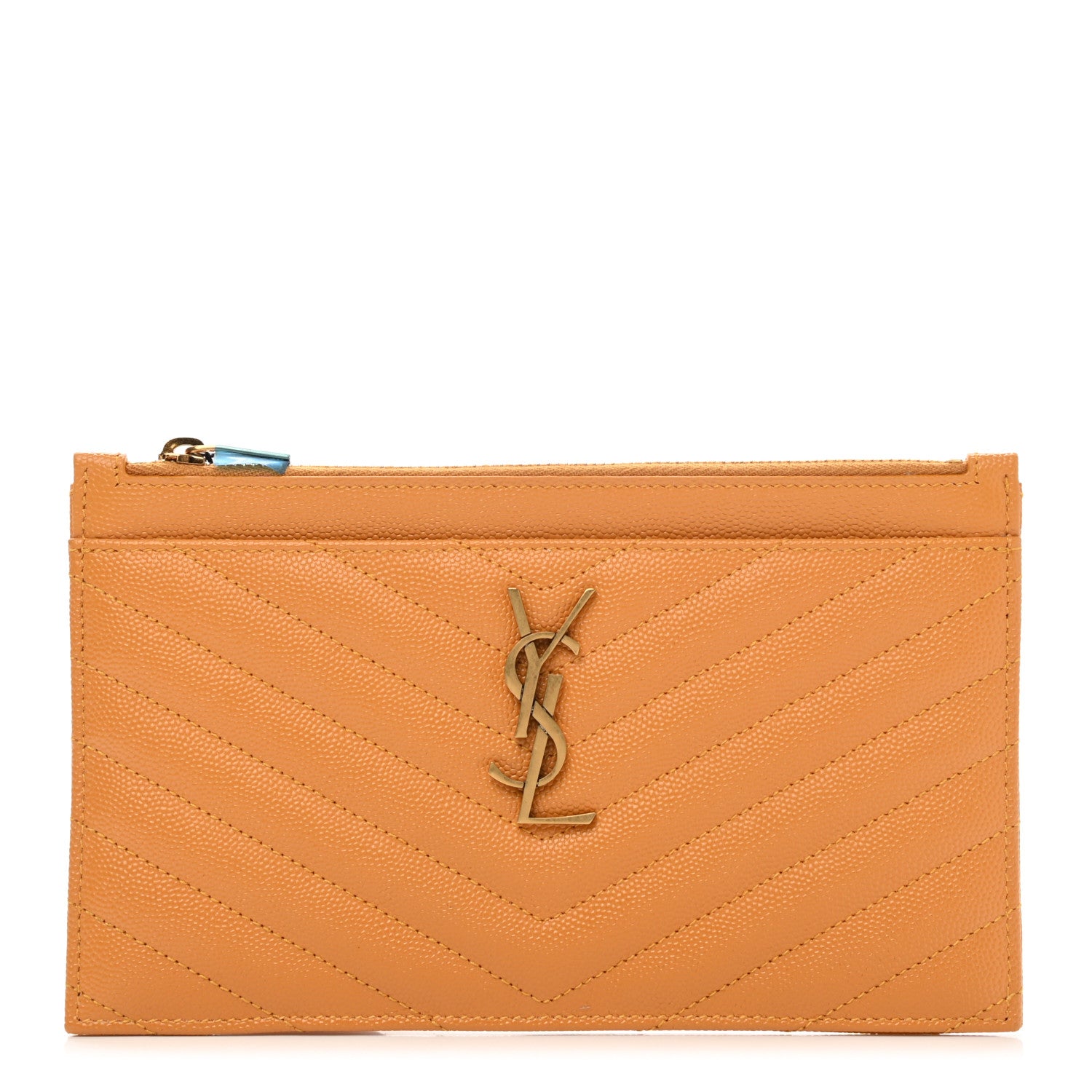 Saint Laurent Grain De Poudre Chevron Monogram Bill Pouch Senape Yellow 1 of 7