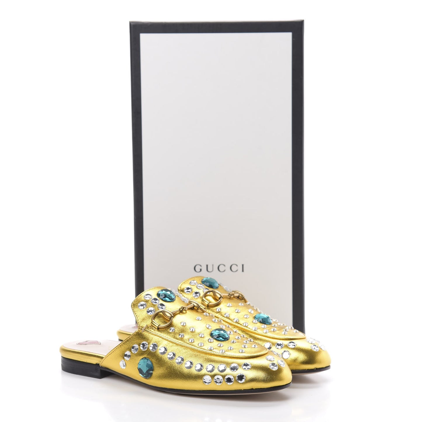 Metallic Nappa Crystal Womens Princetown Slippers 36 Gold