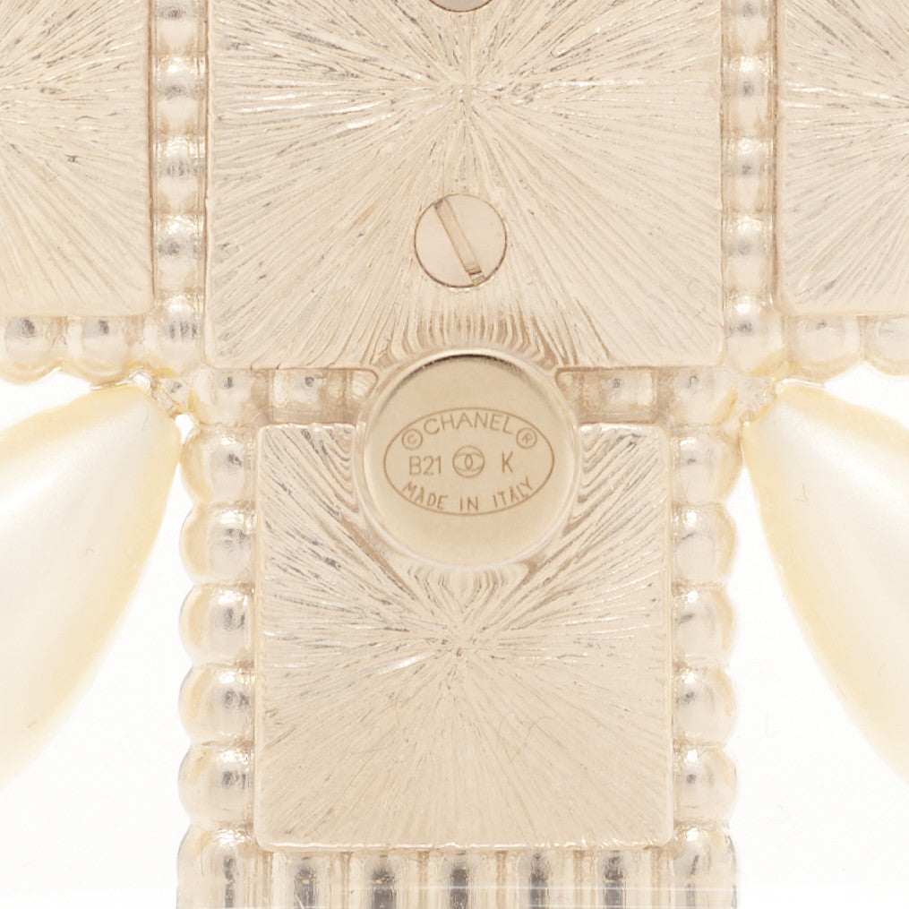Chanel Resin Pearl Crystal Gripoix CC Cuff Transparent Gold 5 of 5