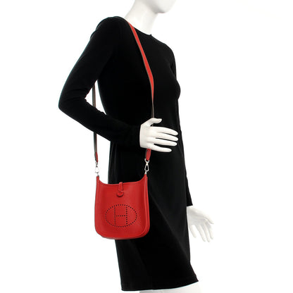 Hermes Taurillon Clemence Amazone Evelyne TPM Rouge Casaque Etain 2 of 8