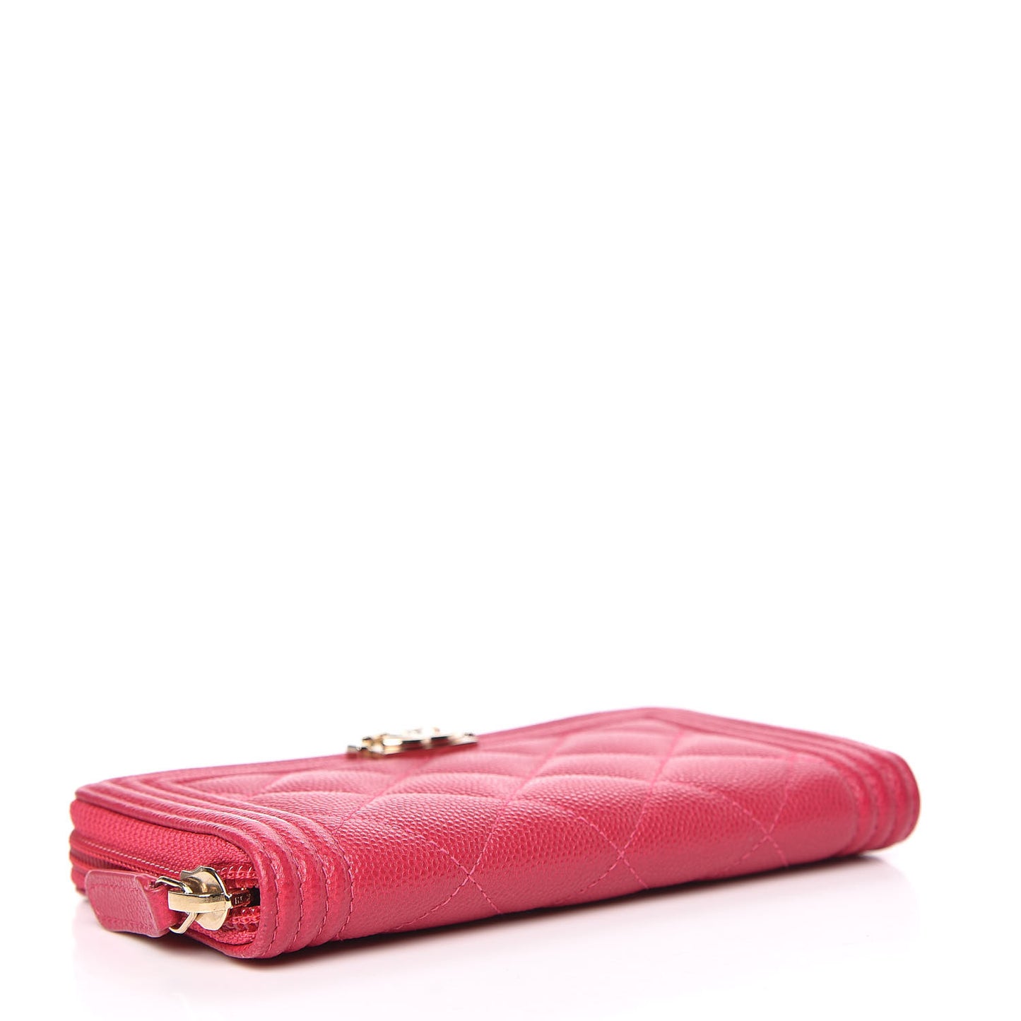 Caviar Quilted Small Boy Zip Around Wallet Fuchsia