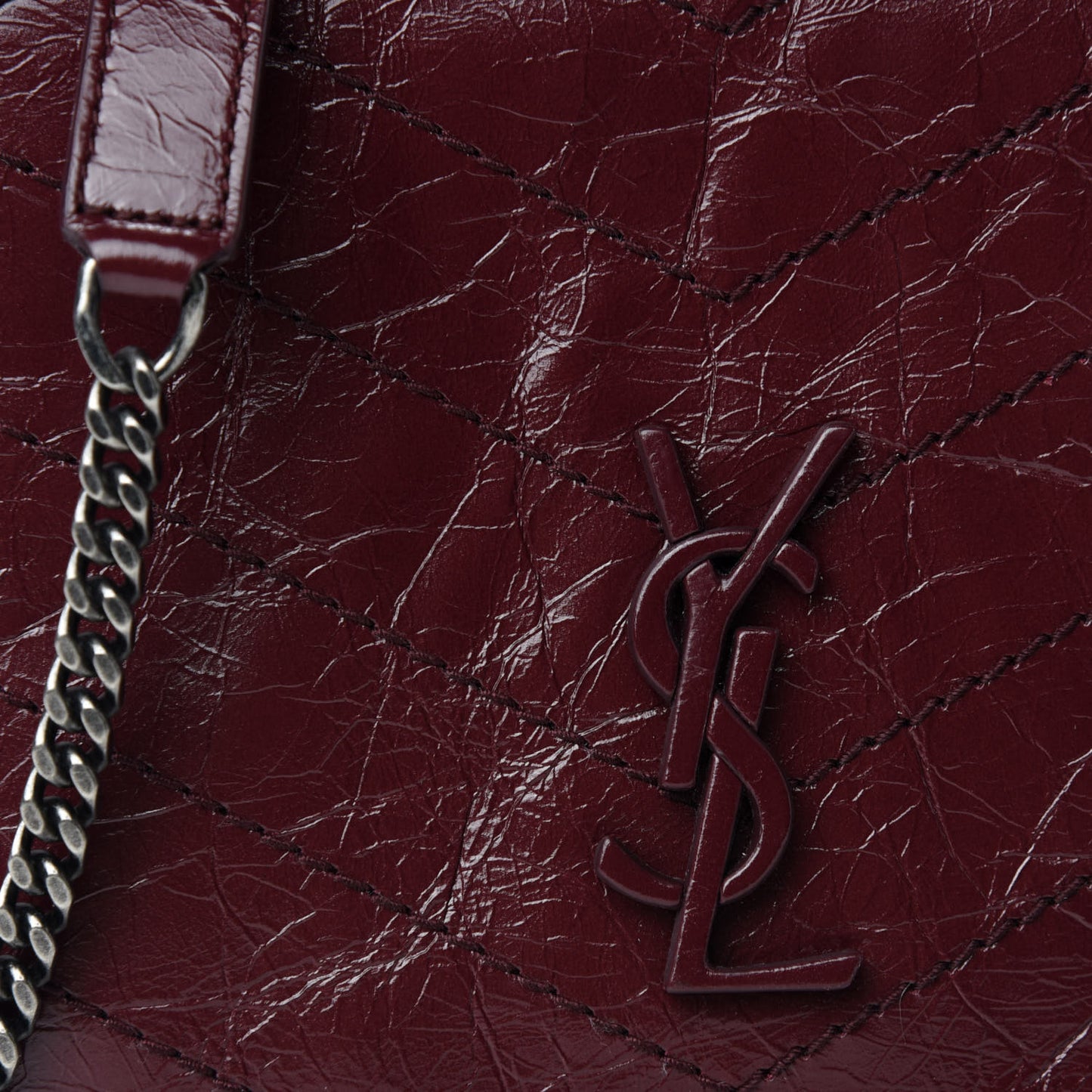 Crinkled Calfskin Matelasse Monogram Niki Chain Wallet Dark Legion Red