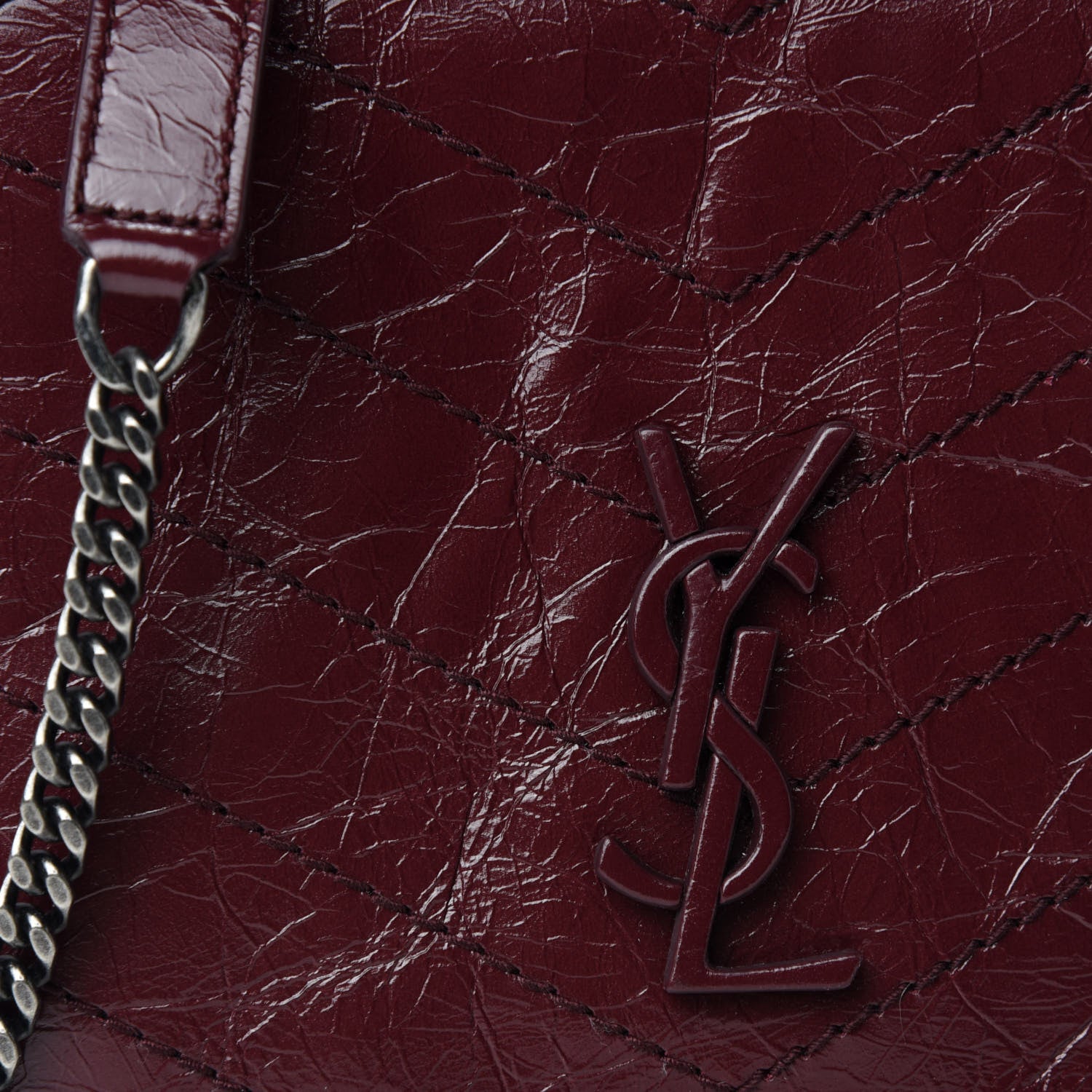 Saint Laurent Crinkled Calfskin Matelasse Monogram Niki Chain Wallet Dark Legion Red 10 of 11