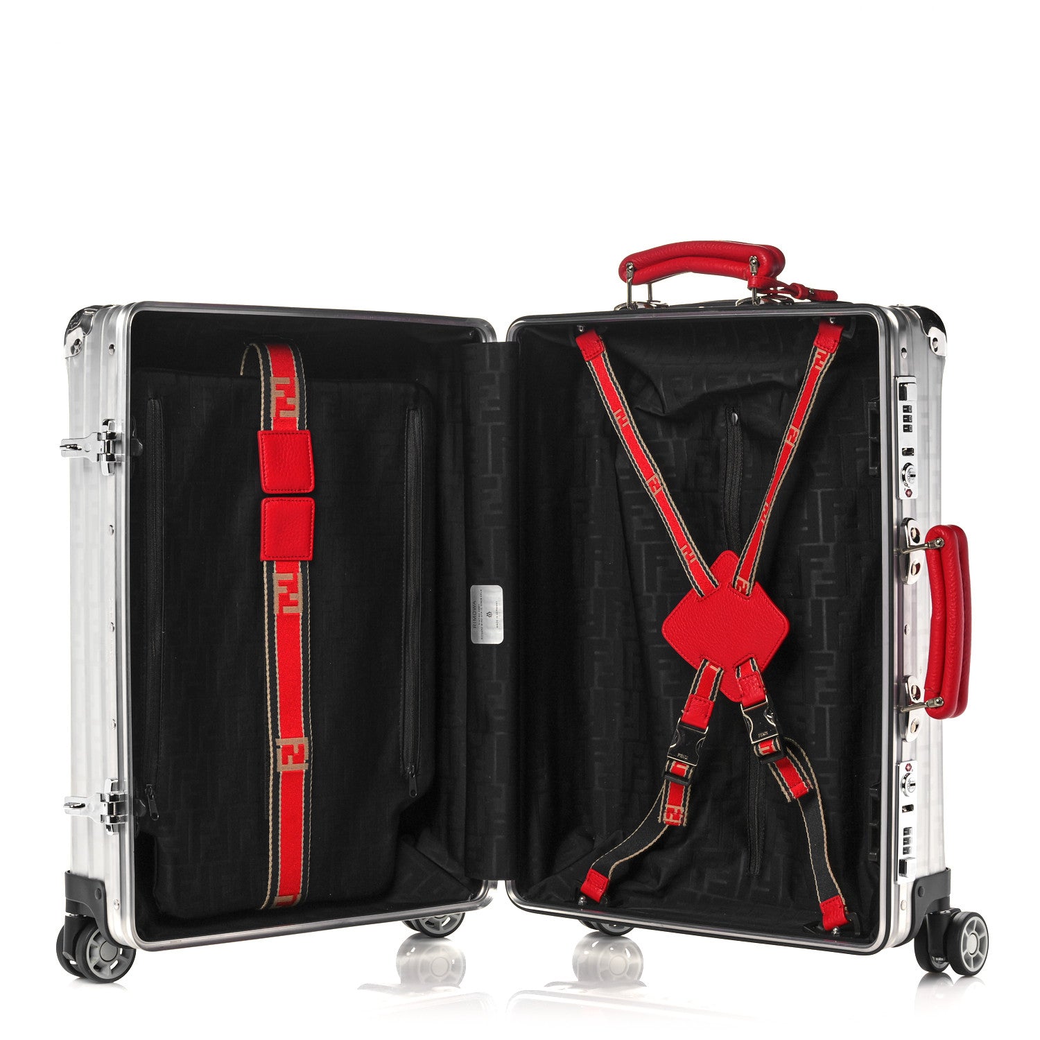 Fendi X RIMOWA Aluminum FF Print Roll Away Carry On Luggage Silver Red 7 of 23