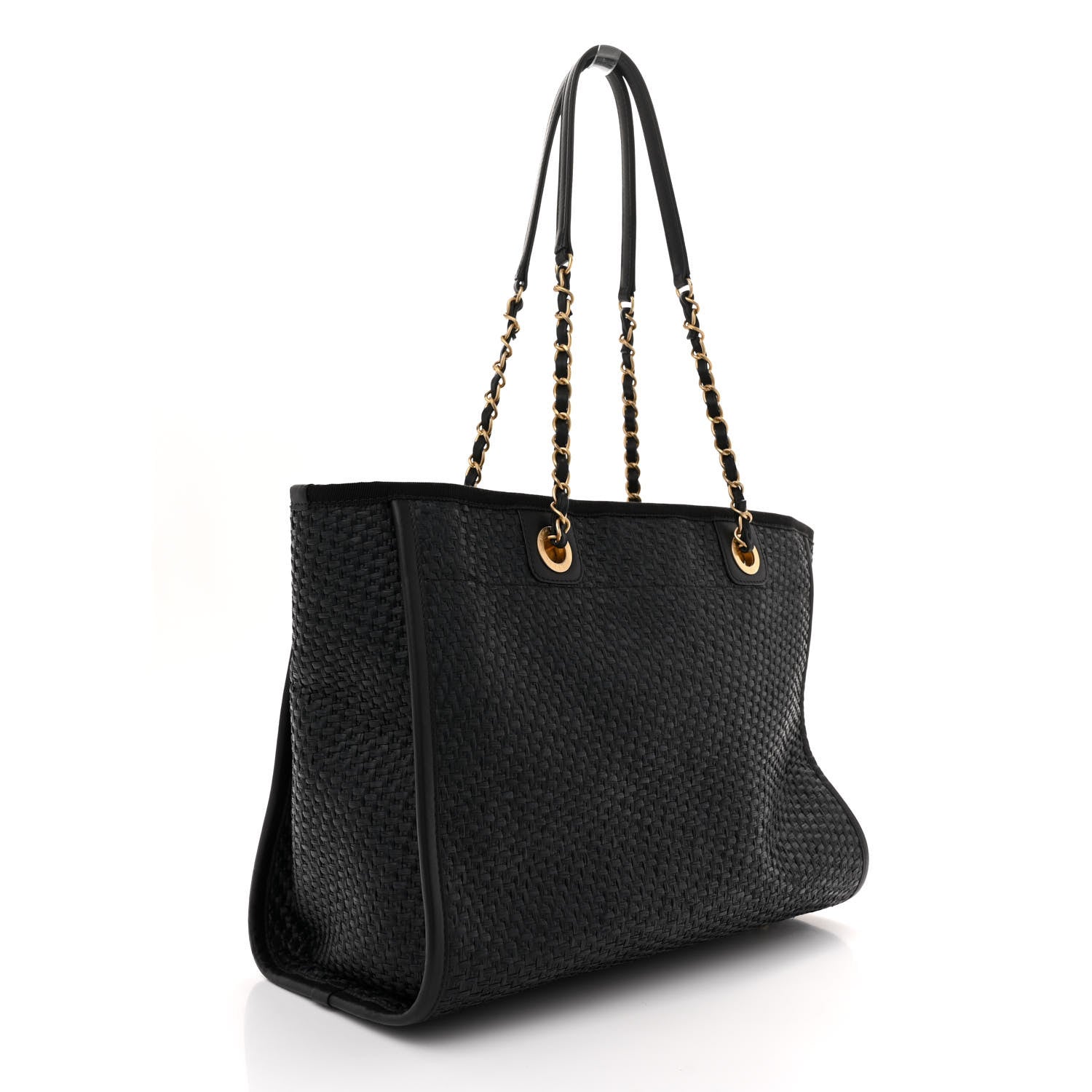 Chanel Straw Raffia Calfskin Chain Small Deauville Tote Black 3 of 13