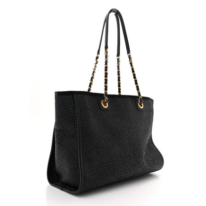Chanel Straw Raffia Calfskin Chain Small Deauville Tote Black 3 of 13