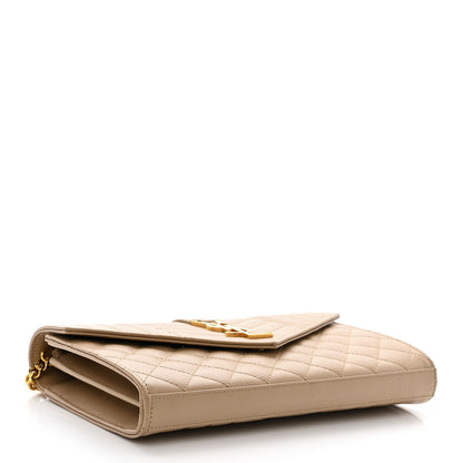 Saint Laurent Grain De Poudre Mixed Matelasse Triquilt Monogram Chain Wallet Dark Beige 4 of 9