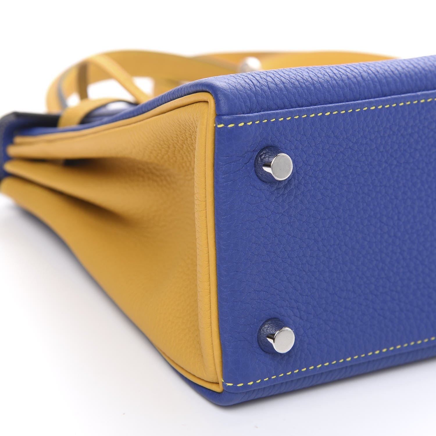 Hermes Togo Horseshoe Kelly Retourne 25 Bleu Electrique Jaune Ambre 9 of 11