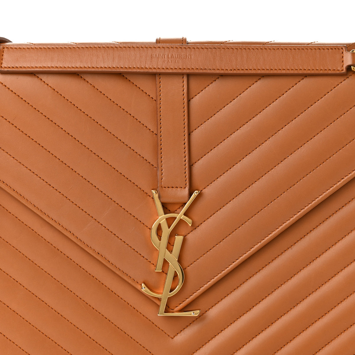 Saint Laurent Smooth Calfskin Matelasse Chevron Large Monogram Satchel Brown 11 of 12